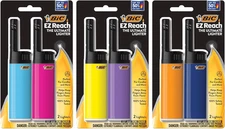 BIC EZ Reach Lighters, Short Lighter with Extended Wand, Assorted Colors, 6-Pack