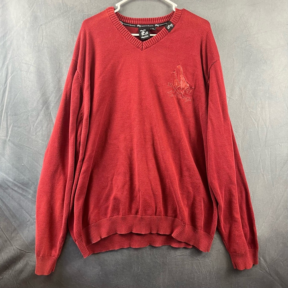 Mens 4XL Vintage LRG Slow & Low Sweater Maroon Embroidered Logo Heritage Giraffe