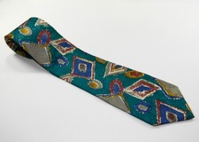 Men's Vintage OLEG CASSINI Tie NECKTIE GREEN BLUE EXPRESSIONISM ART MADE IN USA