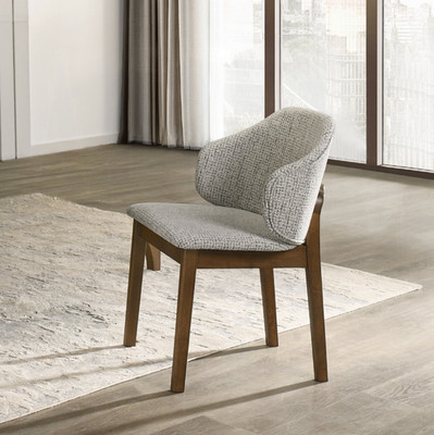 Chenille & Walnut Side Chair Set of 2, Rubber Wood Dining Seating