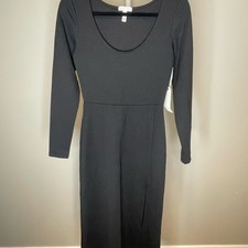 Leith Black Long Sleeve Scoop Neck Midi Dress