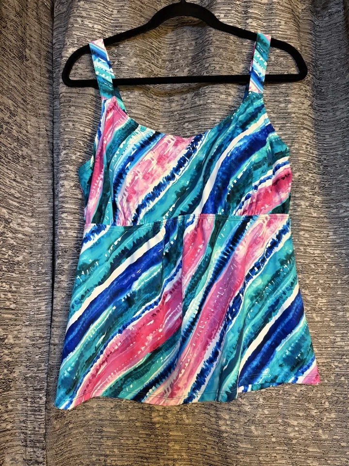 Traje de baño Kim Gravel para todos cuello redondo Tankini bicicleta pantalones cortos arco iris rayas talla 16 Foto 3 de 3
