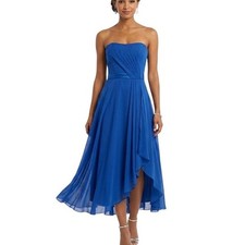 Morilee Dress Juniors 11/12 Blue Strapless Chiffon Fit Flare Ruched Knee Length