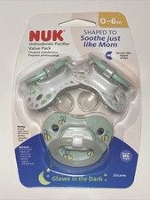  NEW NUK Orthodontic Pacifier Value Pack 3ct 0-6m Glow In The Dark GREEN