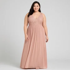 City Studio Pink Lace Beaded Empire Waist Formal Gown Dress 20W