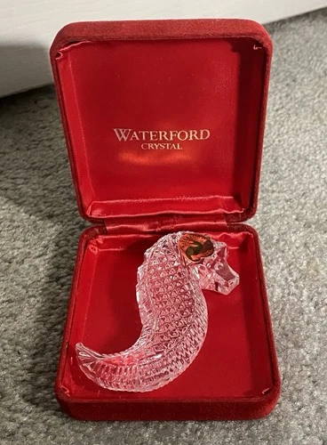 Waterford Crystal Seahorse 3.5” Paperweight Hand Cooler Figurine W/ Box Vintage