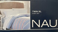Nautica Destin Sheet Set Twin XL Blue Pillowcase Fitted  Flat Sheet Cotton New