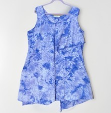 Lulu-B Tie Dye Cotton Sleeveless Tunic Dress Womens XL Blue Coastal Artsy Boho
