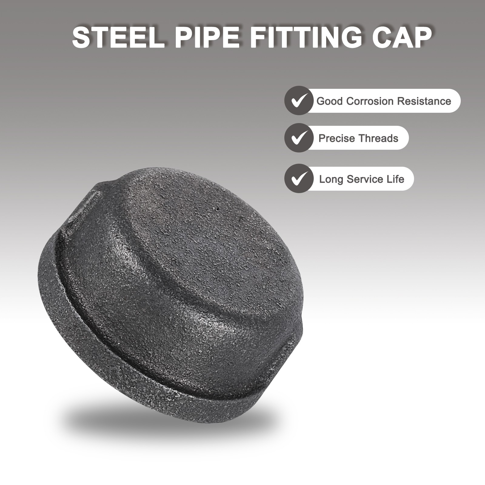 10 Pcs 1" Round Head Steel Threaded Pipe Fitting Caps, Black