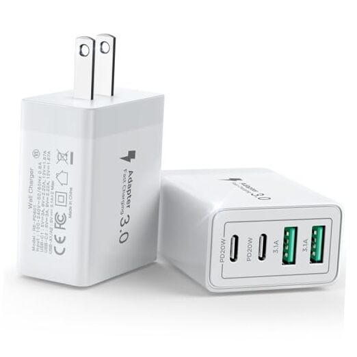[2-Pack] USB C Wall Charger Block, 40W 4-Port USB C Super Fast off-white