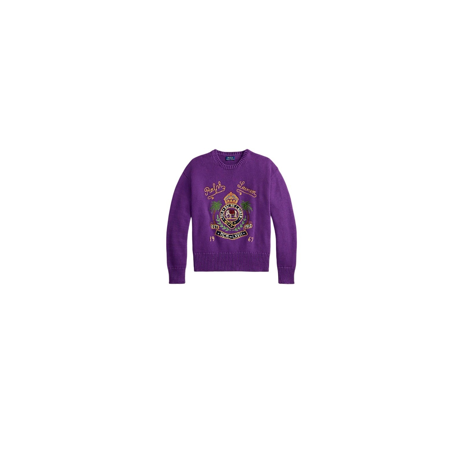 Polo Ralph Lauren Mens Purple Crest Embroidered Cotton Sweater Large NWT image 8