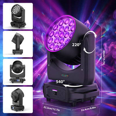 380W Moving Head Light RGBW DMX Zoom 19LED Beam Stage Lighting DJ Disco Show