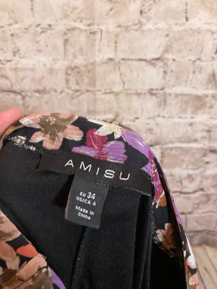 Falda AMISU Mujer 4 Oscuro Romántico Púrpura Ditsy Floral Midi Corbata Frontal En Niveles Foto 2 de 4