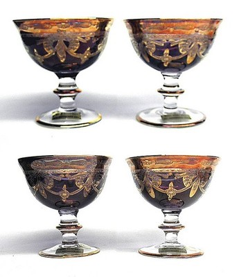 Vintage 4 SC Line Italica Amethyst Purple Gold Champagne Glasses Compote Dessert