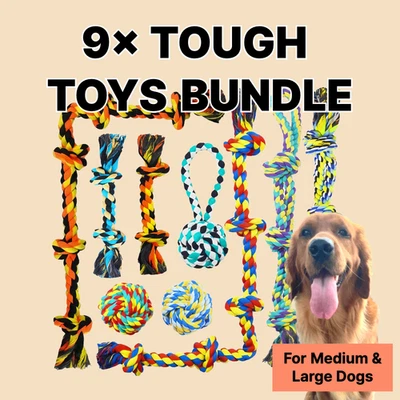 9xTough toys for Large/Medium Dogs pet Chew toys for dogs Bundle Strong Knot