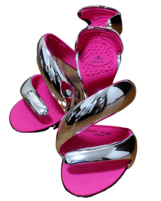Julian Hakes Mojito Sandalen Pumps High Heels Open Toe Silber Rosa Gr 38 US 7
