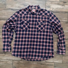 Wrangler Flex Comfort Mens Button Up Shirt Size XL Blue Red Plaid Long Sleeve