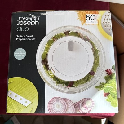 New Joseph Joseph Duo 3- Piece Salad  Preparation Set Spinner Grater, Slicer