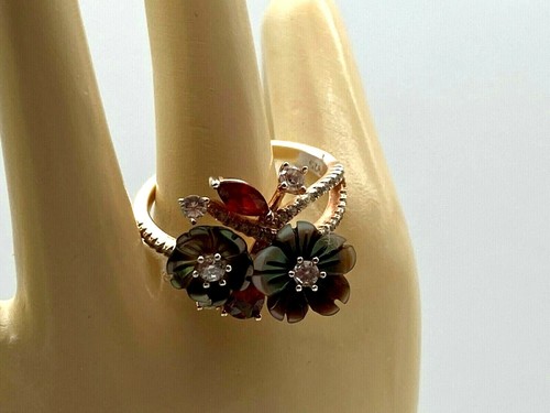 Vintage Pink Sterling 925 Silver Real Garnet Mother Of Pearl Diamante Ring P1/2 - Picture 7 of 12