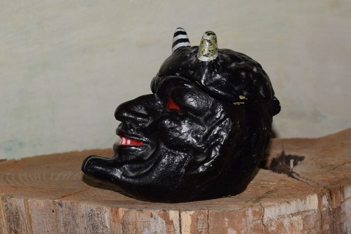 Skull Antique ashtray Devil VTG memorial Demon Cigarette Urn Satan Halloween old - Picture 17 of 24