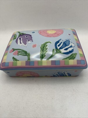 Vintage HORCHOW Porcelain Floral Jewelry Trinket Divided Dish Card Holder