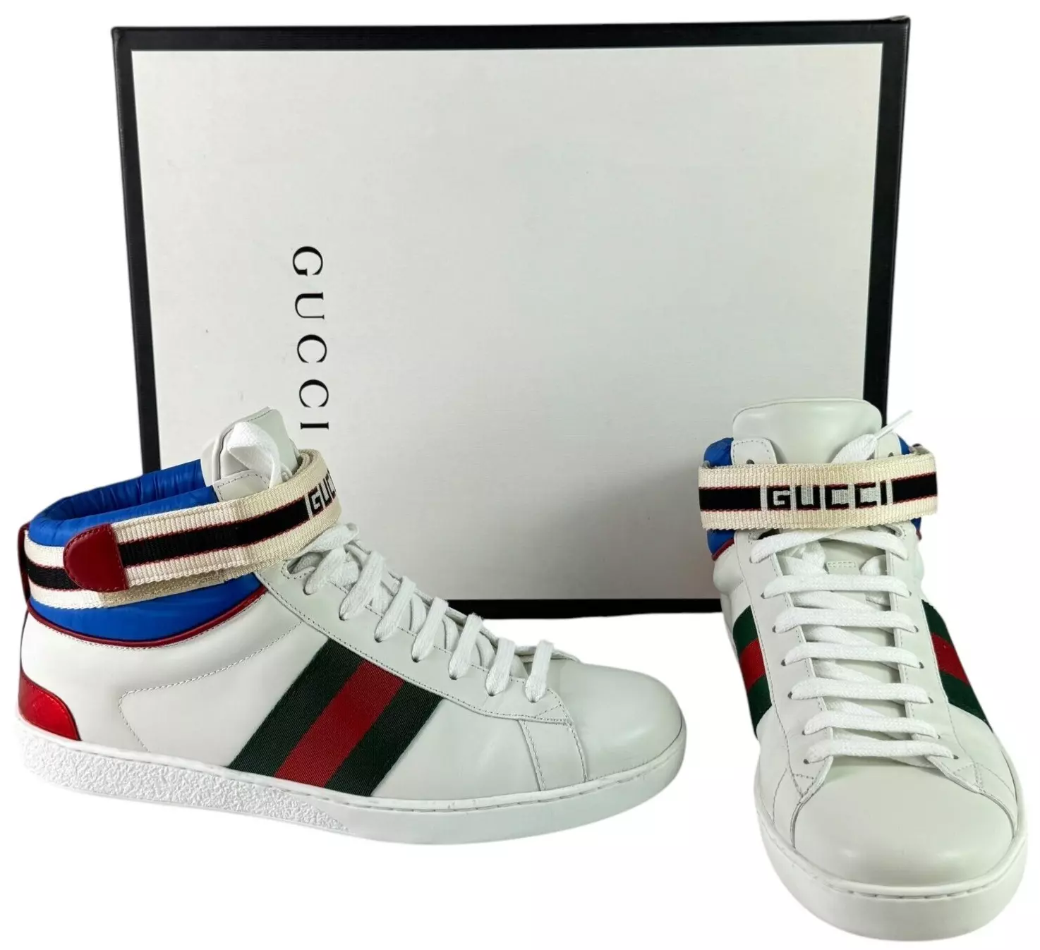 Baskets GUCCI ACE Strap Logo Cuir Blanc Sherry Line Made in Italy 6,5 7US