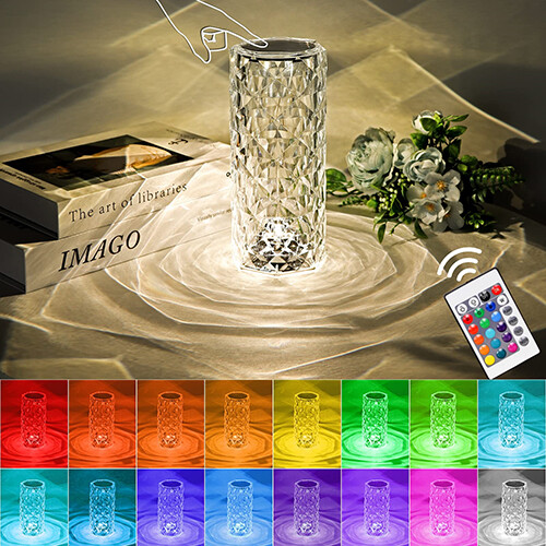 Crystal Lamp Touch Control Crystal table Lamp Crystal Rose Lamp with 16 Colors - Picture 1 of 14