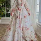 Beading Sequined Wedding Dresses Flowers Appliques Puff Sleeves High Side Split