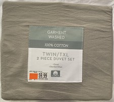 Garment Washed Solid Twin Duvet Cover Set in Fog
