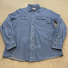 Wrangler Denim Shirt Mens M Blue Long Sleeve Button Western Logo Comfort Flex