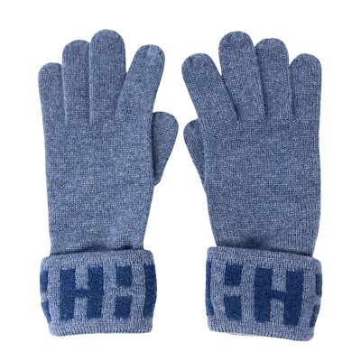 HERMES Vintage H Logo Gloves #S Knit Fashion Winter Accessory Blue