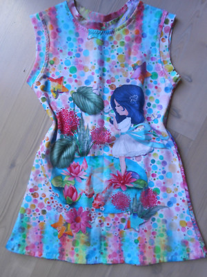 luftig leichtes Sommer Jersey- Kleid Gr. 116-122  Übergangskleid Unikat