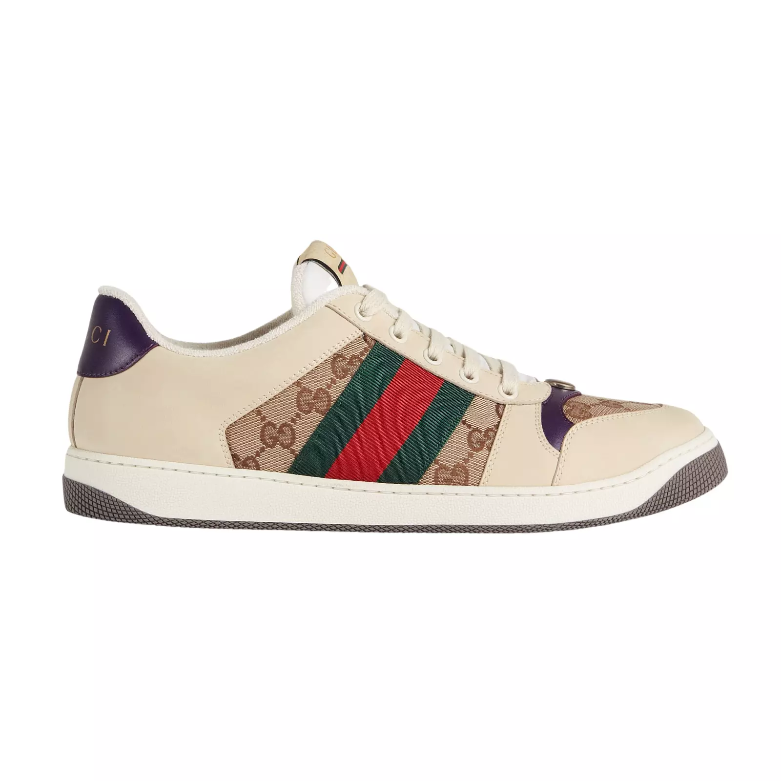 Baskets homme GUCCI Screener cuir beige et toile GG neuves