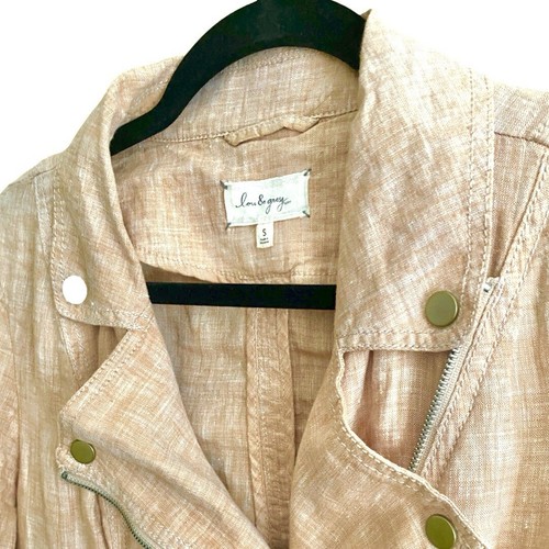 Loft Lou & Grey Women’s Jacket Small 100% Linen Moto Lightweight Blush Coral - Picture 4 of 9