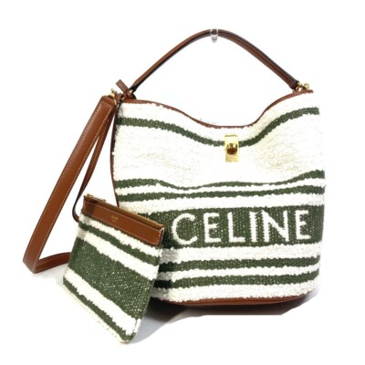 CELINE 195572ED3-15KZ Bucket 16 (Saize) striped textile 2WAY Shoulder Hand Bag