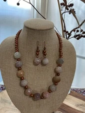 Elegant Cracked Fire Agate and Copper Necklace Set with Matching Earrings