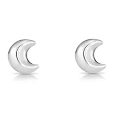 925 Sterling Silver Shiny Crescent Moon Stud Earrings Push-back Sleeper Studs
