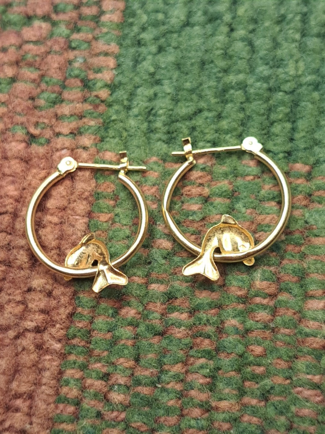 Solid 14 Kt Yellow Gold Stud Dolphin Designer Ear… - image 13