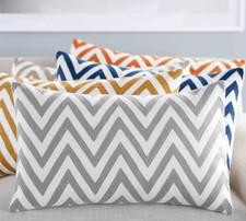 Pottery Barn Chevron Crewel Embroidered Lumbar Pillow Cover Grey