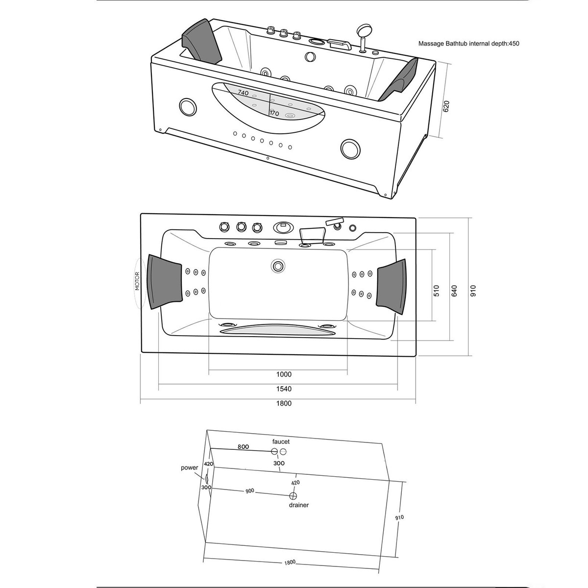 Vasca Idromassaggio Harmony 180x90cm Per 2 Persone - Cromoterapia, Jets E Cascata