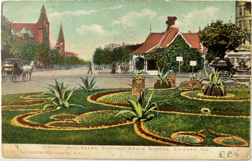 Antique postcard: Drexel Blvd & Cottage Grove Ave, Chicago, used, excellent cond