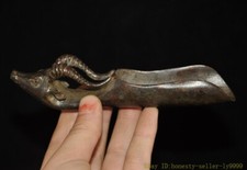 5'' China bronze Chinese Zodiac animal sheep goat head medicine spoon statue