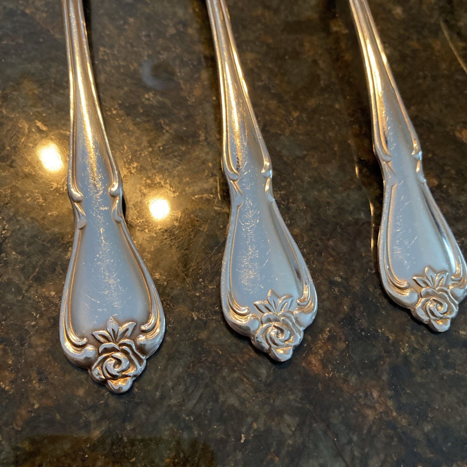 True Silverware Oneida ARBOR ROSE Stainless TRUE ROSE Silverware Flatware 6 Soup Spoons ...