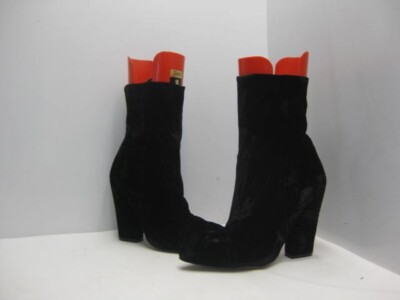 Shellys London Black Velvet Zip Ultra High Heel Ankle Boots Womens Size 41 EUR
