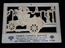 Vtg Cook's Conoco Service Topeka KS Calendar Top - Antique Roadster Convertible