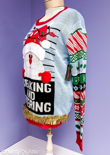 Sweater Ugly Holiday/Christmas "No Boundaries" Santa/Chimney Novelty Sweater XL - Picture 3 of 7