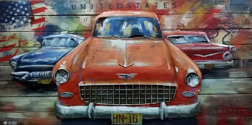 Primitive Home Decor Acrylic Metallic Car Gift 3D Wood Painting for Hotels Deal