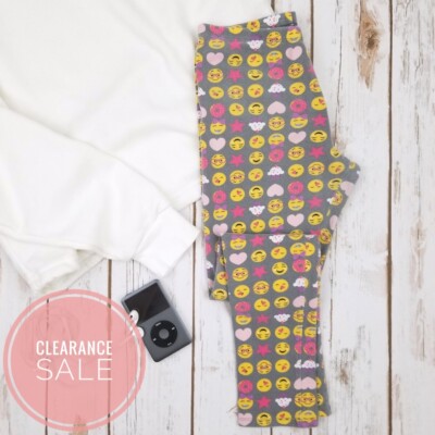 Faded Glory Girls Ankle Legging Pants Soft Stretch Emoji Print Gray Size XL 