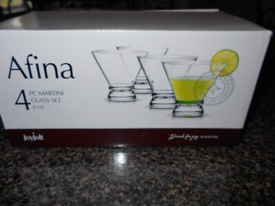 NEW JoyJolt Barware Afina 4 Piece Martini Glass Set 8 oz Clear Glasses