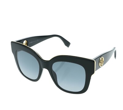 Fendi Black Cat-Eye Sunglasses with Gray Gradient Lenses and Gold Logo Fendi FF 0424/F/S 8079O Oversized Cat Eye Gradient Black  main image 2